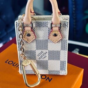 Mini Bag Charm - Cream and Black Checkered